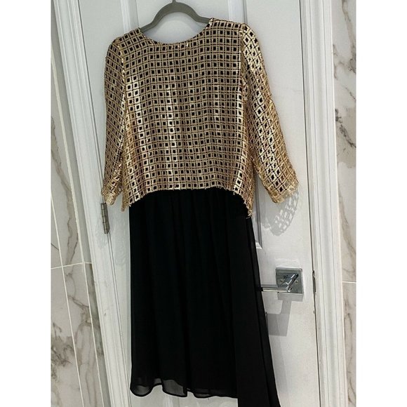 Bigoschi Women’s Gold Lattice Top Over Black Silky Bottom Formal Dress Size 38 - Picture 1 of 11